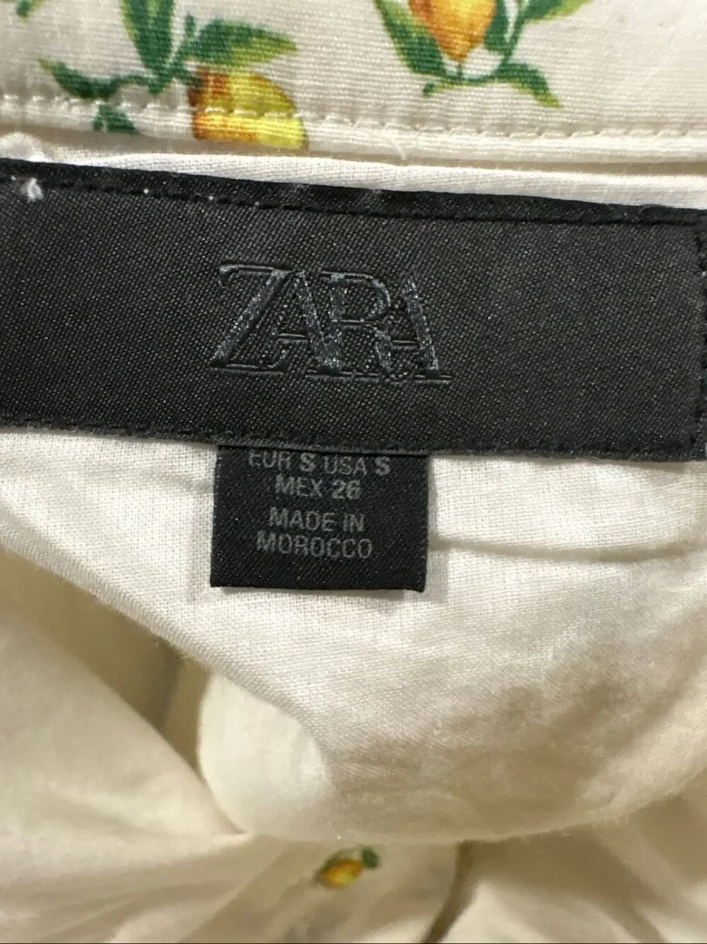 Zara Lemon Print Mini Skirt XS Ivory Button Front Cottagecore Summer